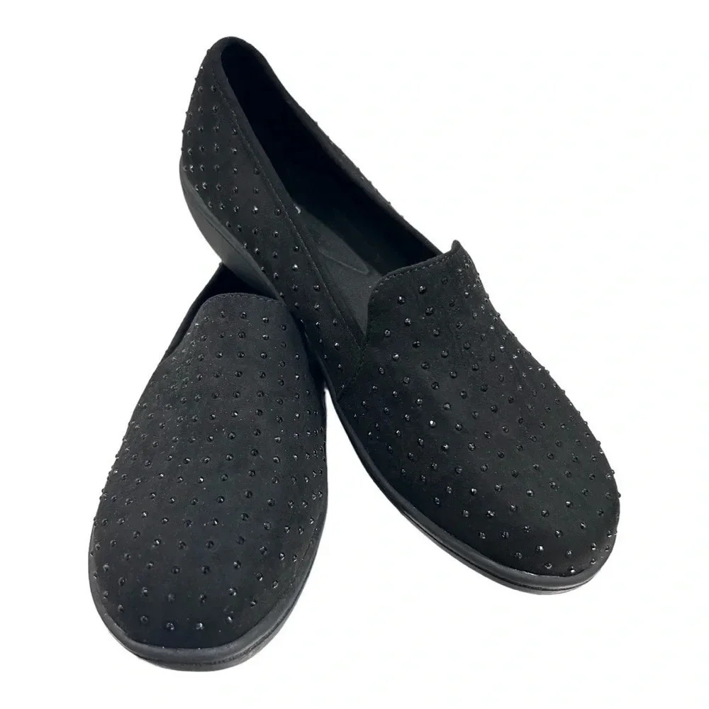 Flex Step Thea Wide Rhinestone Bedazzled Slip On Comfort Memory Foam Shoe